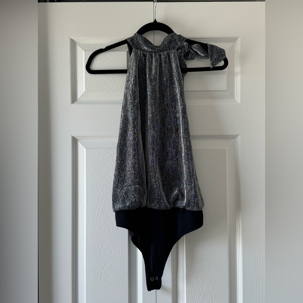 Elegant Silver and Black Bodysuit